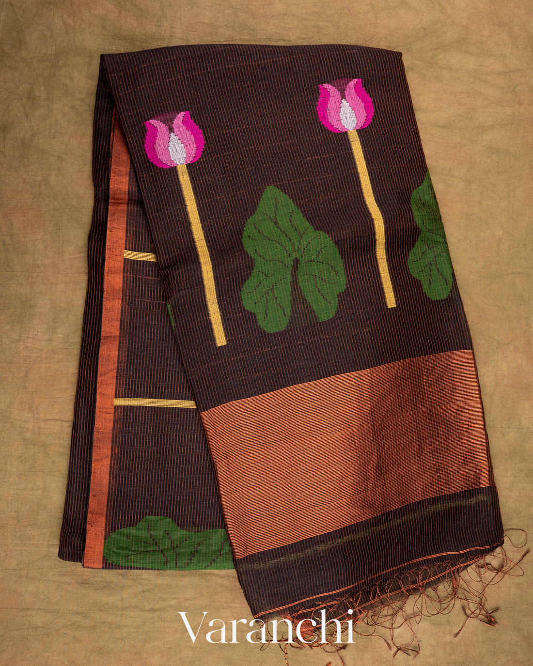 Black Jamdani Pure Silk Linen Handloom Saree