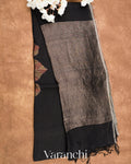 Charcoal Black Jamdani Pure Silk Linen Handloom Saree