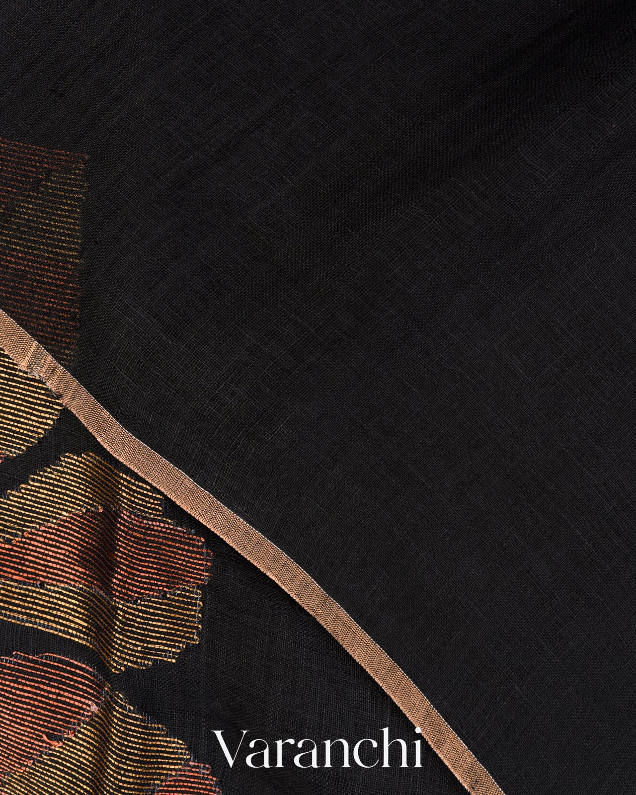 Charcoal Black Jamdani Pure Silk Linen Handloom Saree