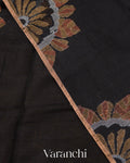 Charcoal Black Jamdani Pure Silk Linen Handloom Saree