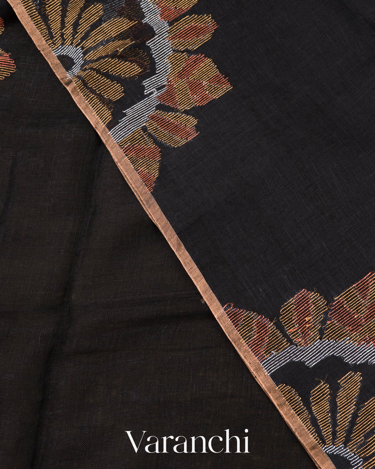 Charcoal Black Jamdani Pure Silk Linen Handloom Saree
