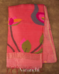 Blush Pink Jamdani Pure Silk Linen Handloom Saree 