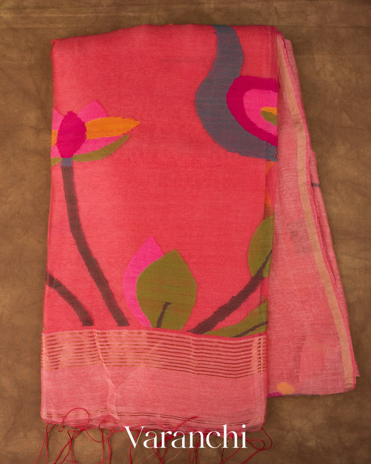 Blush Pink Jamdani Pure Silk Linen Handloom Saree 