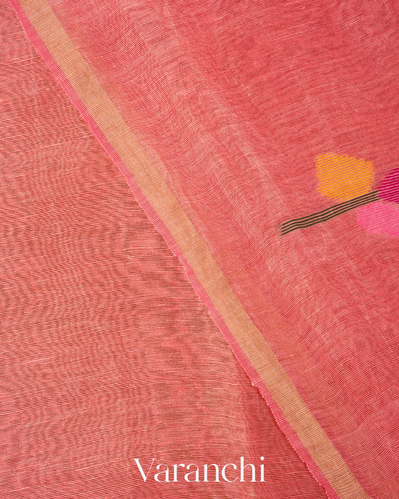 Blush Pink Jamdani Pure Silk Linen Handloom Saree 