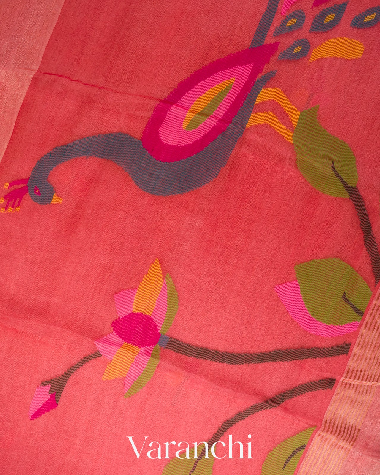 Blush Pink Jamdani Pure Silk Linen Handloom Saree 
