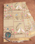 Ivory All-Over Embroidered Pure Silk Linen Saree