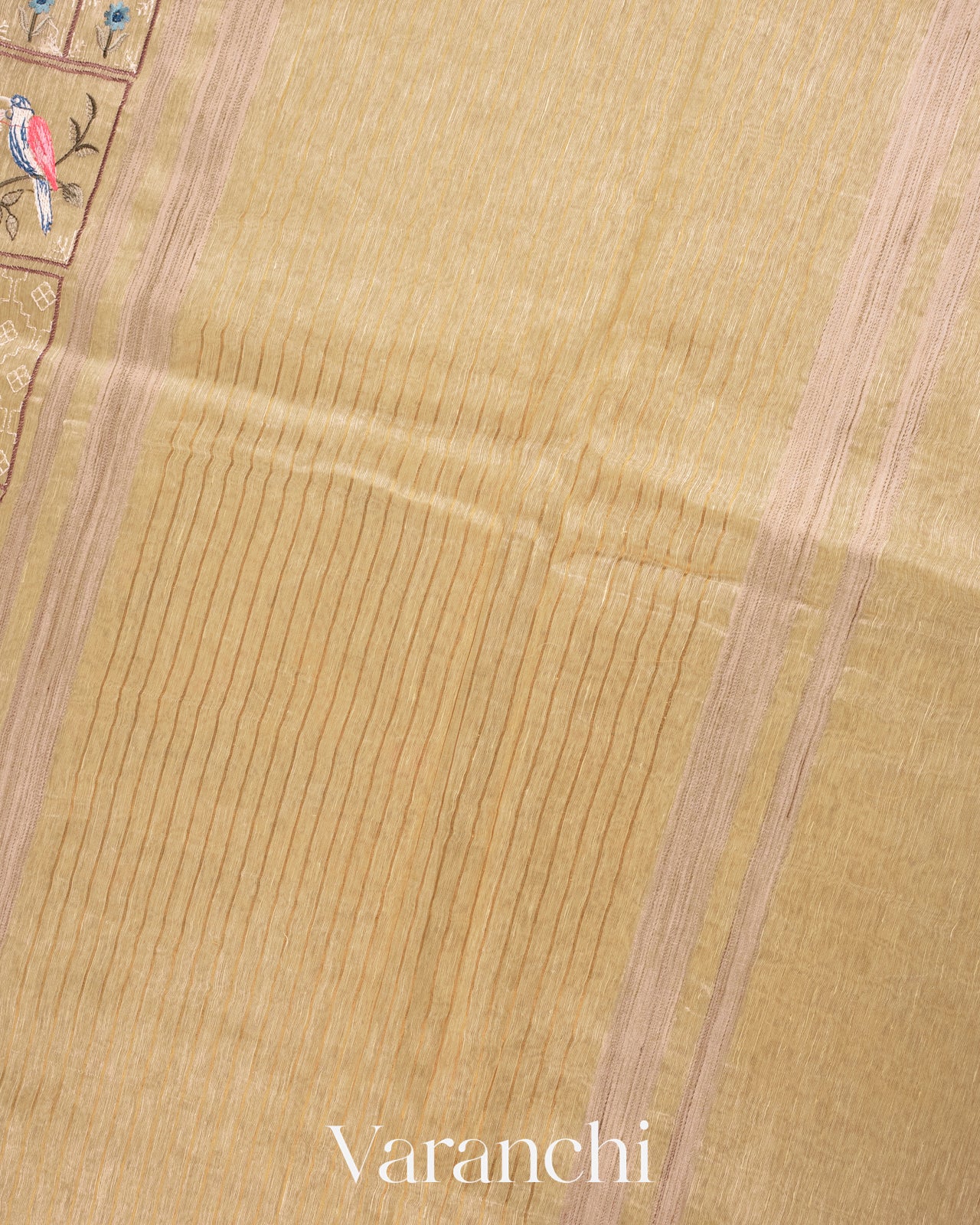 Ivory All-Over Embroidered Pure Silk Linen Saree
