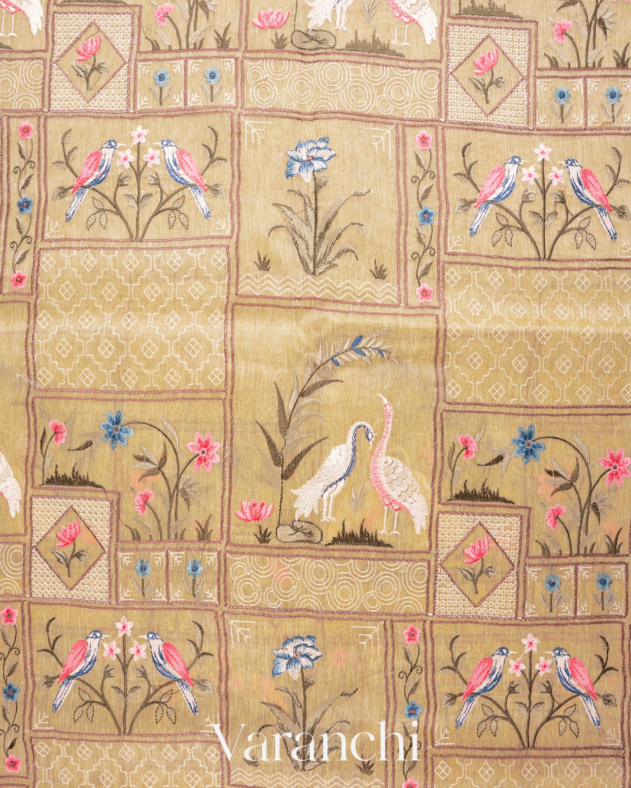 Ivory All-Over Embroidered Pure Silk Linen Saree