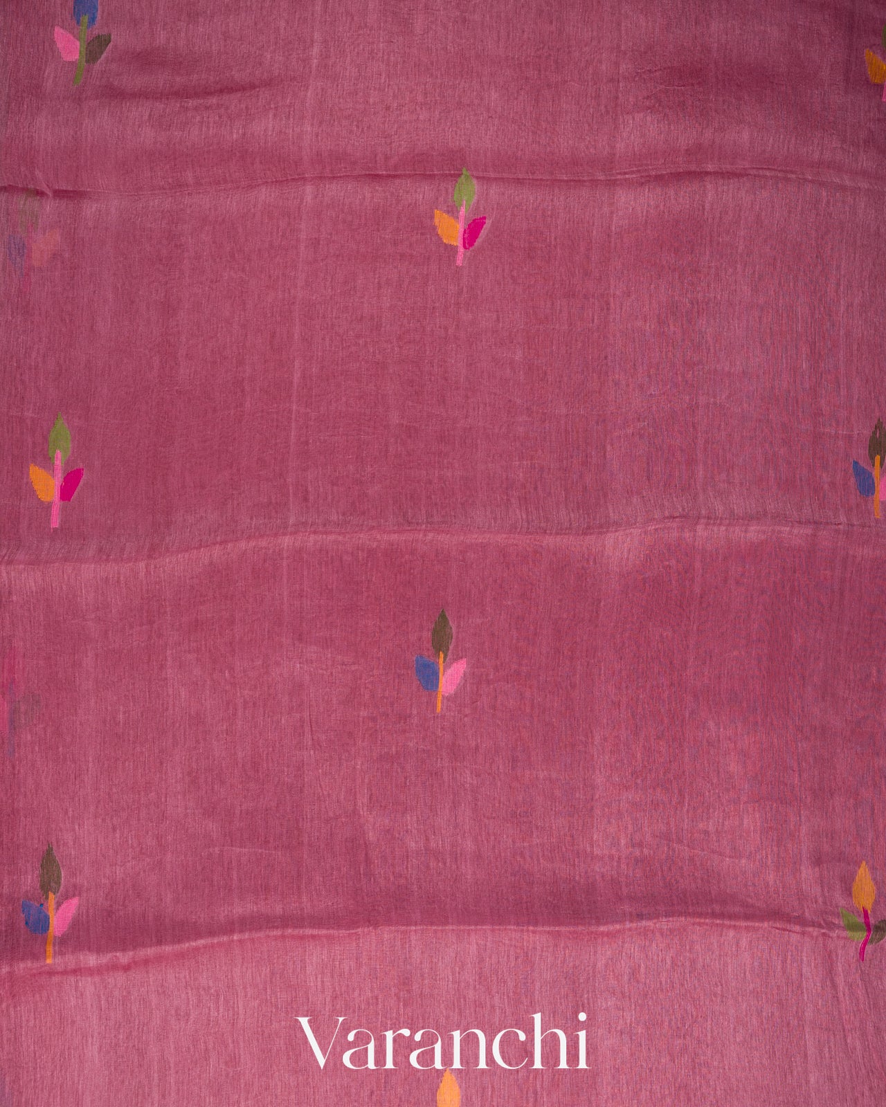 Deep Onion Pink Jamdani Pure Silk Linen Handloom Saree 
