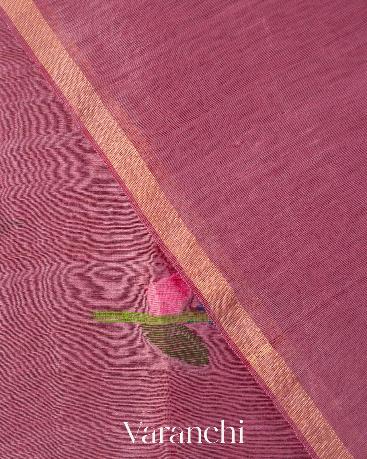 Deep Onion Pink Jamdani Pure Silk Linen Handloom Saree 
