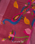Deep Onion Pink Jamdani Pure Silk Linen Handloom Saree 