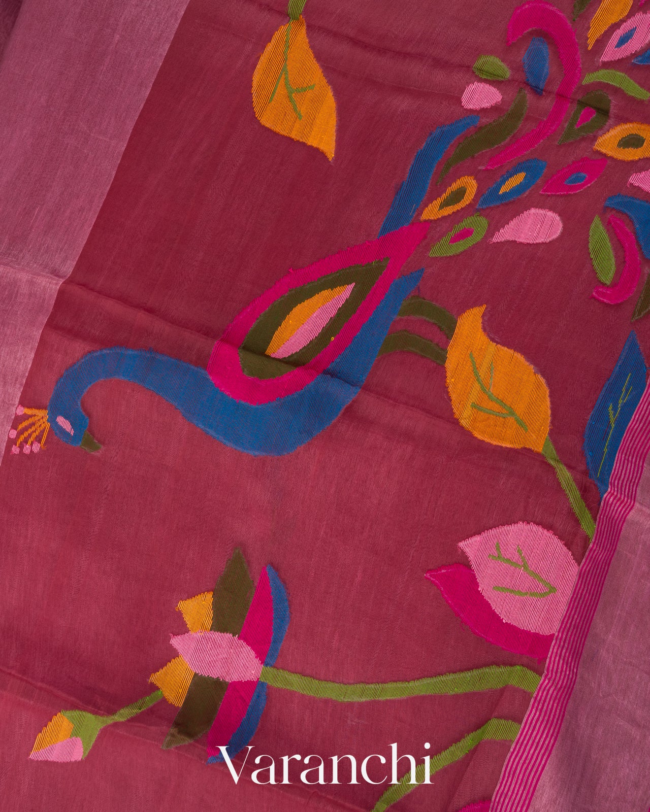 Deep Onion Pink Jamdani Pure Silk Linen Handloom Saree 