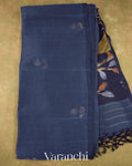 Indigo Blue Jamdani Pure Silk Linen Handloom Saree