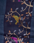 Indigo Blue Jamdani Pure Silk Linen Handloom Saree