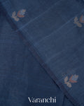 Indigo Blue Jamdani Pure Silk Linen Handloom Saree