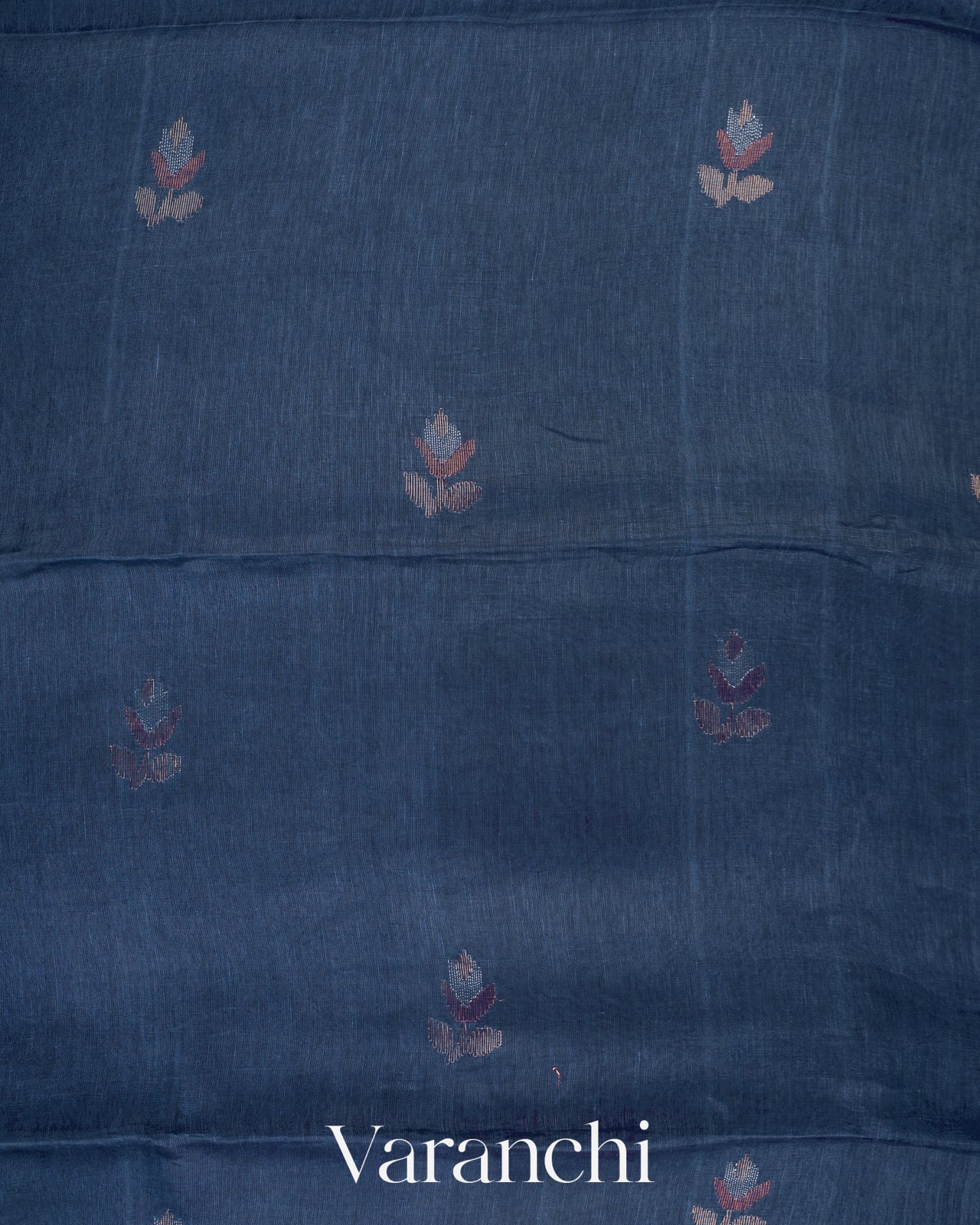 Indigo Blue Jamdani Pure Silk Linen Handloom Saree