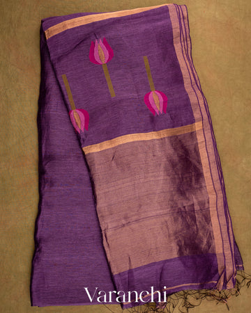 Jamun Purple Jamdani Pure Silk Linen Handloom Saree