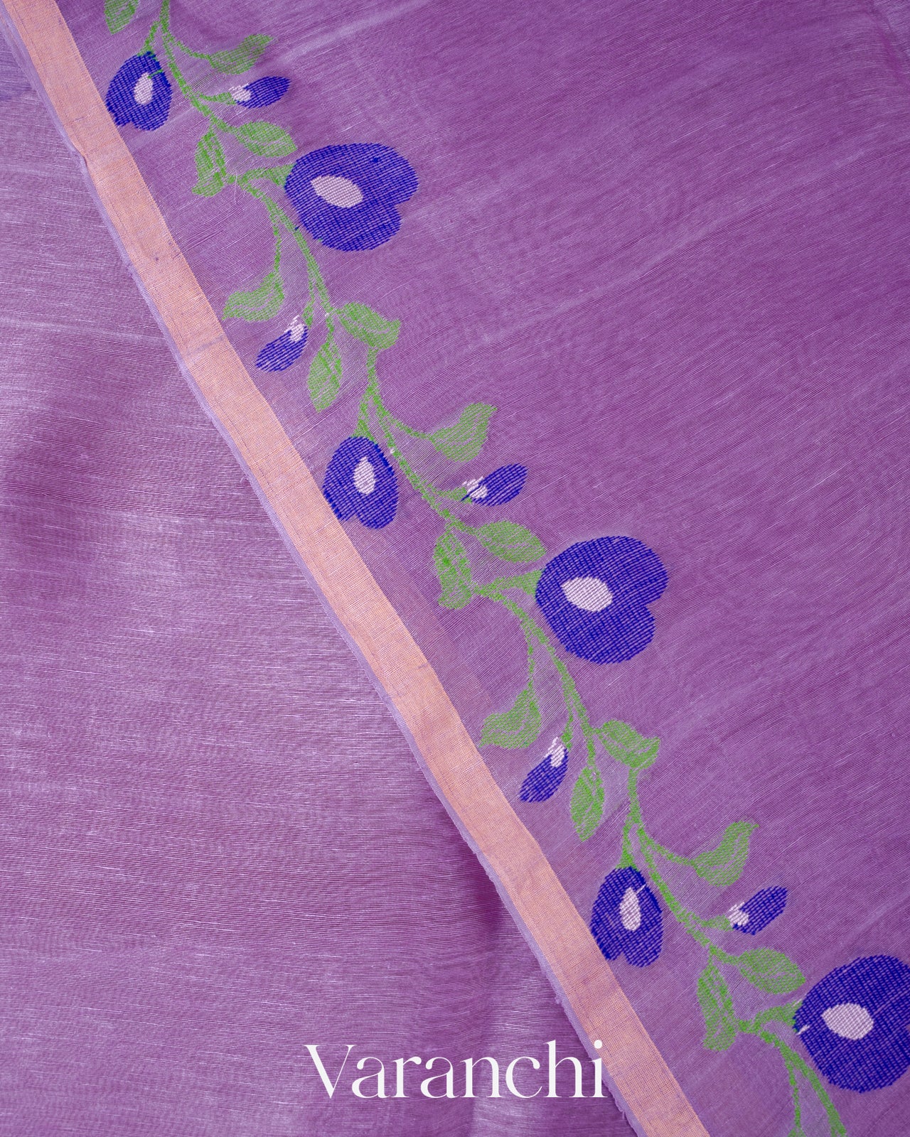 Lavender Lilac Jamdani Pure Silk Linen Handloom Saree