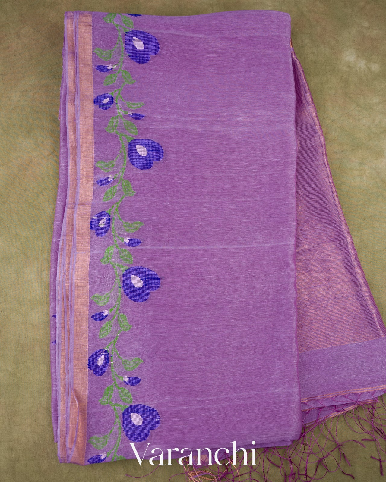 Lavender Lilac Jamdani Pure Silk Linen Handloom Saree