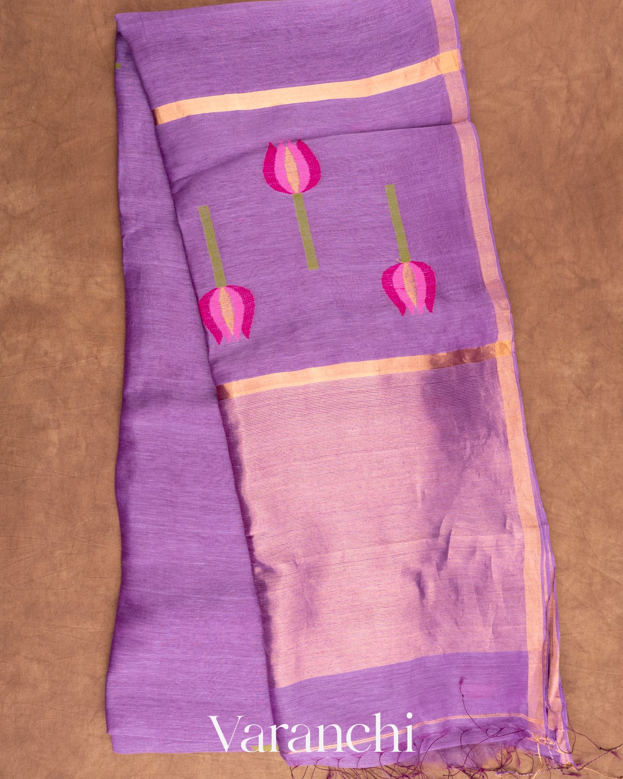 Lavender Jamdani Pure Silk Linen Handloom Saree
