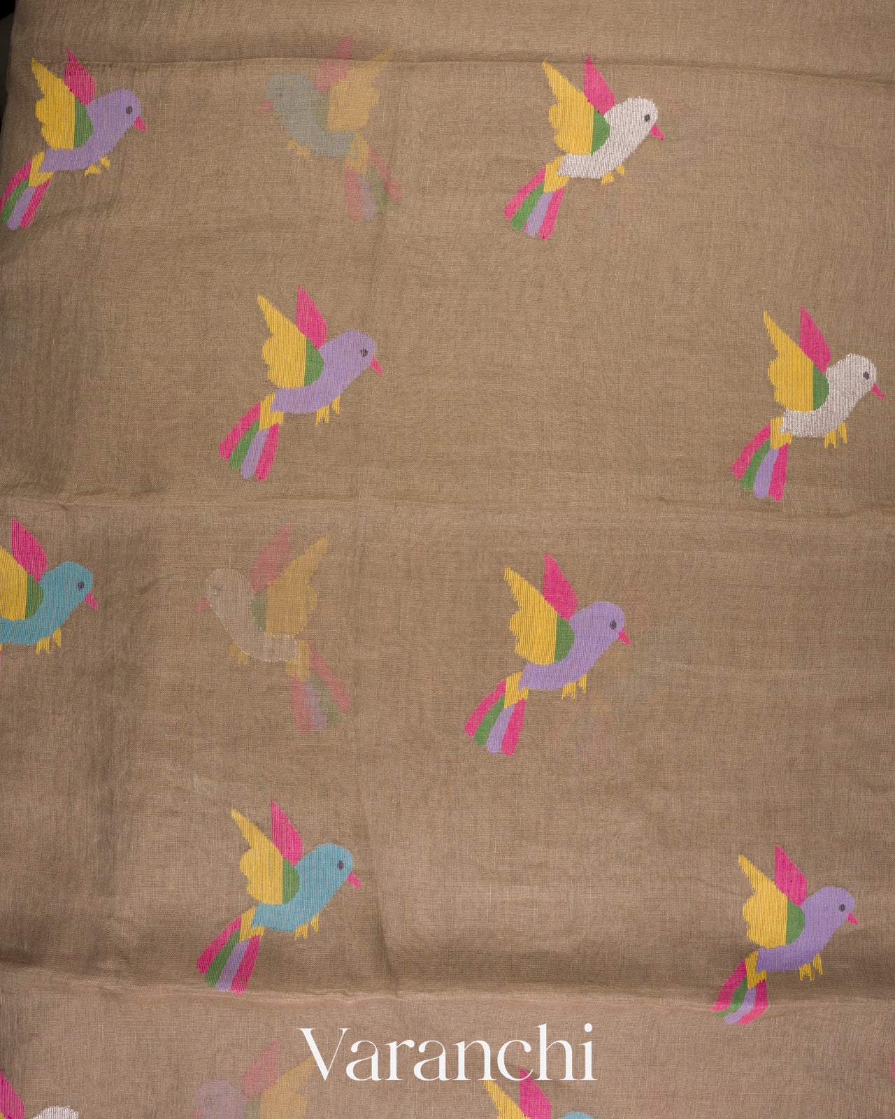Soft Olive Taupe Jamdani Pure Silk Linen Handloom Saree 