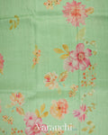 Pastel Mint Green Digital Printed Pure Linen Kora Silk Handloom Saree 