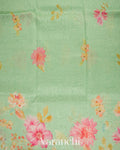 Pastel Mint Green Digital Printed Pure Linen Kora Silk Handloom Saree 