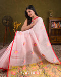 Powder Blush Pink Jamdani Pure Silk Linen Handloom Saree