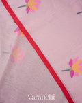 Powder Blush Pink Jamdani Pure Silk Linen Handloom Saree