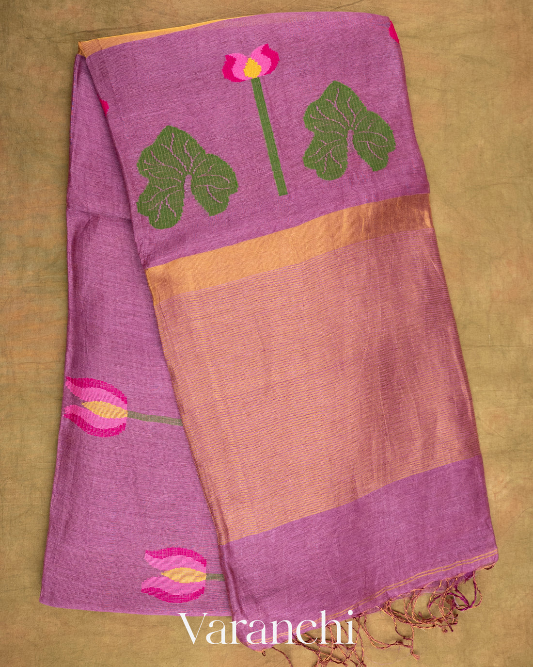 Light Purple Jamdani Pure Tissue Silk Linen Handloom Saree