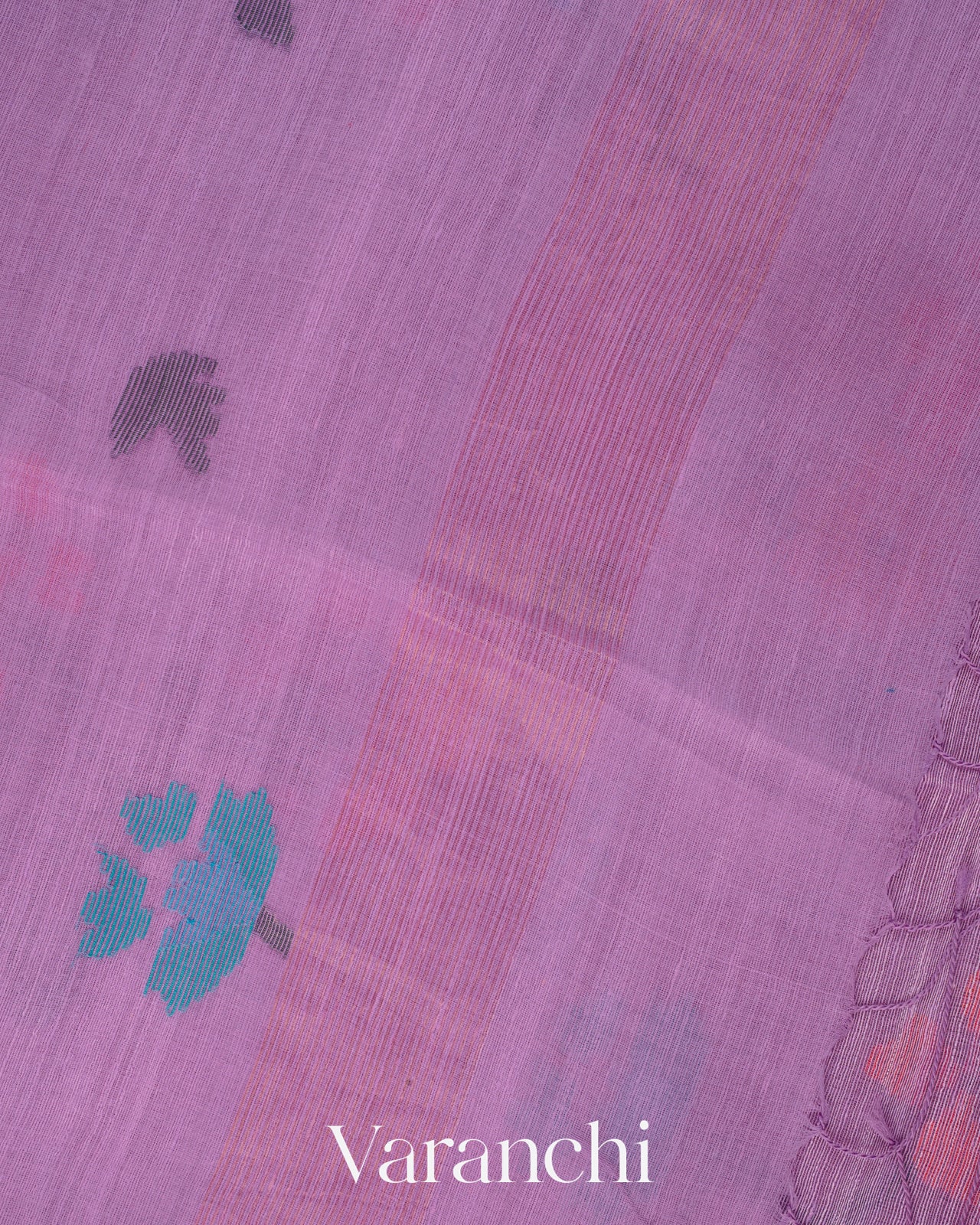 Lilac Jamdani Pure Silk Linen Handloom Saree