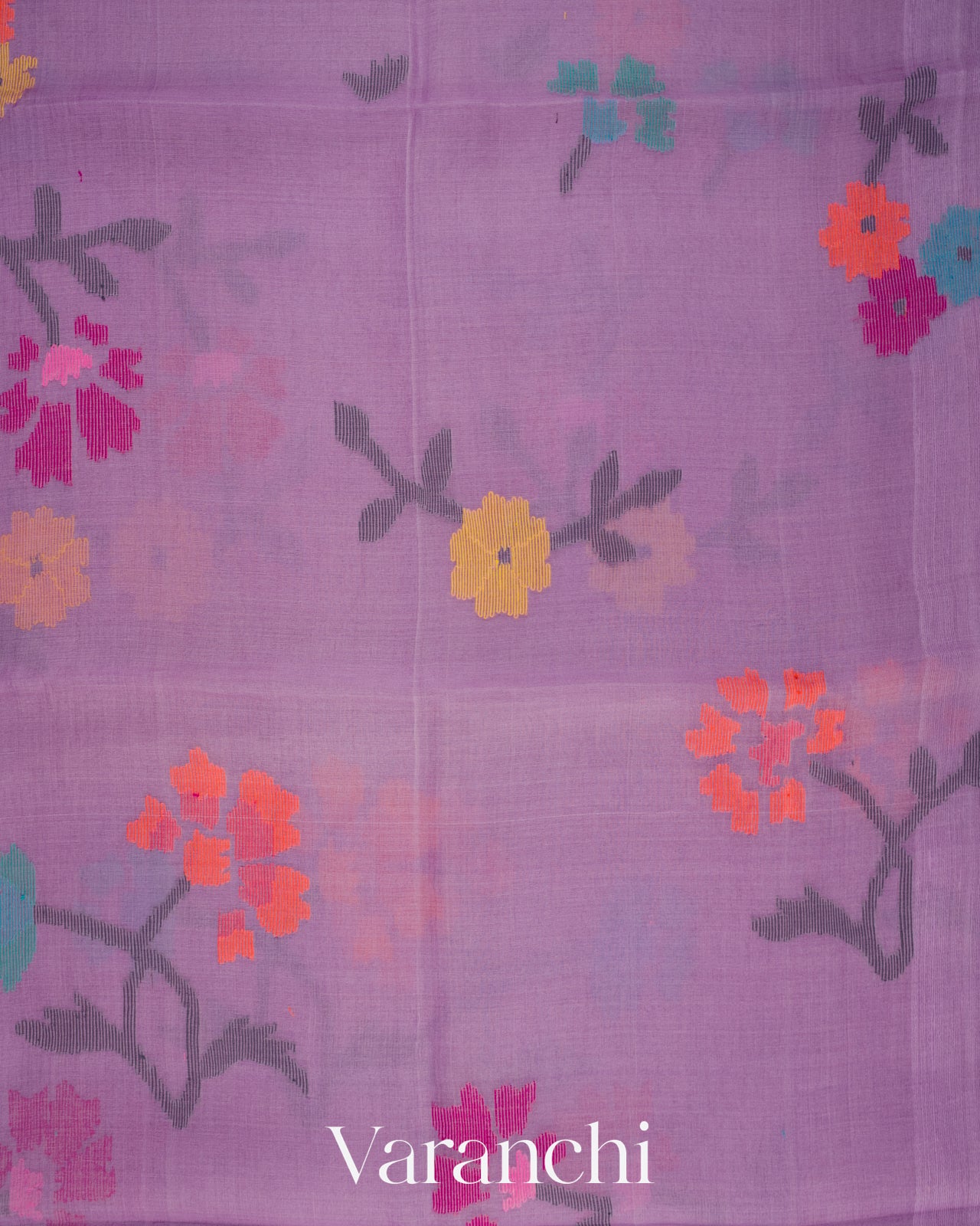 Lilac Jamdani Pure Silk Linen Handloom Saree