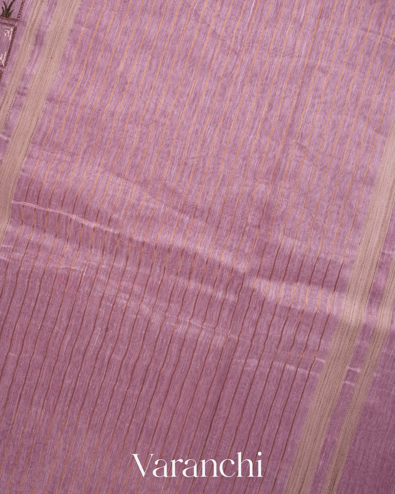 Soft Lilac All-Over Embroidered Pure Silk Linen Saree