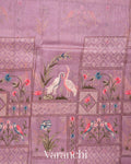 Soft Lilac All-Over Embroidered Pure Silk Linen Saree