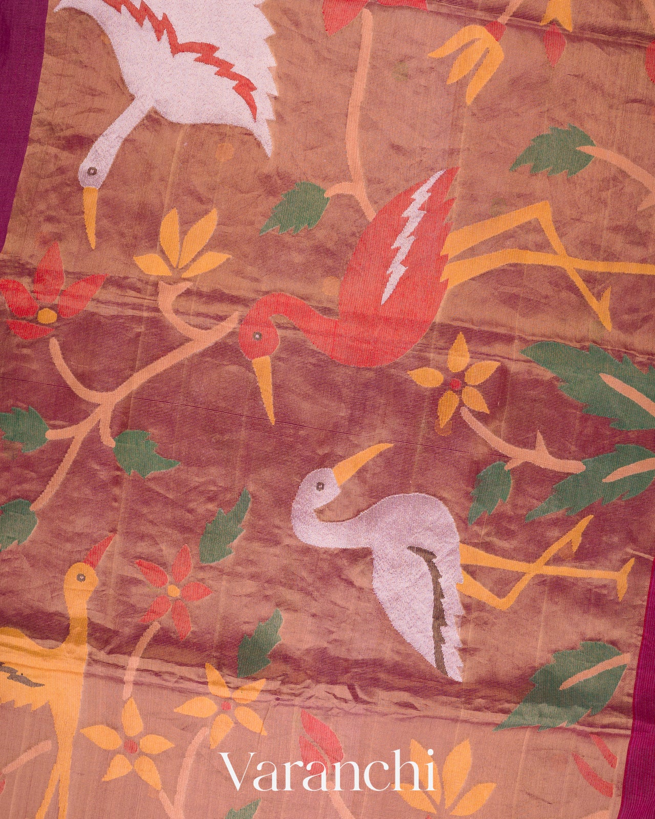 Mulberry Magenta Jamdani Pure Silk Linen Handloom Saree