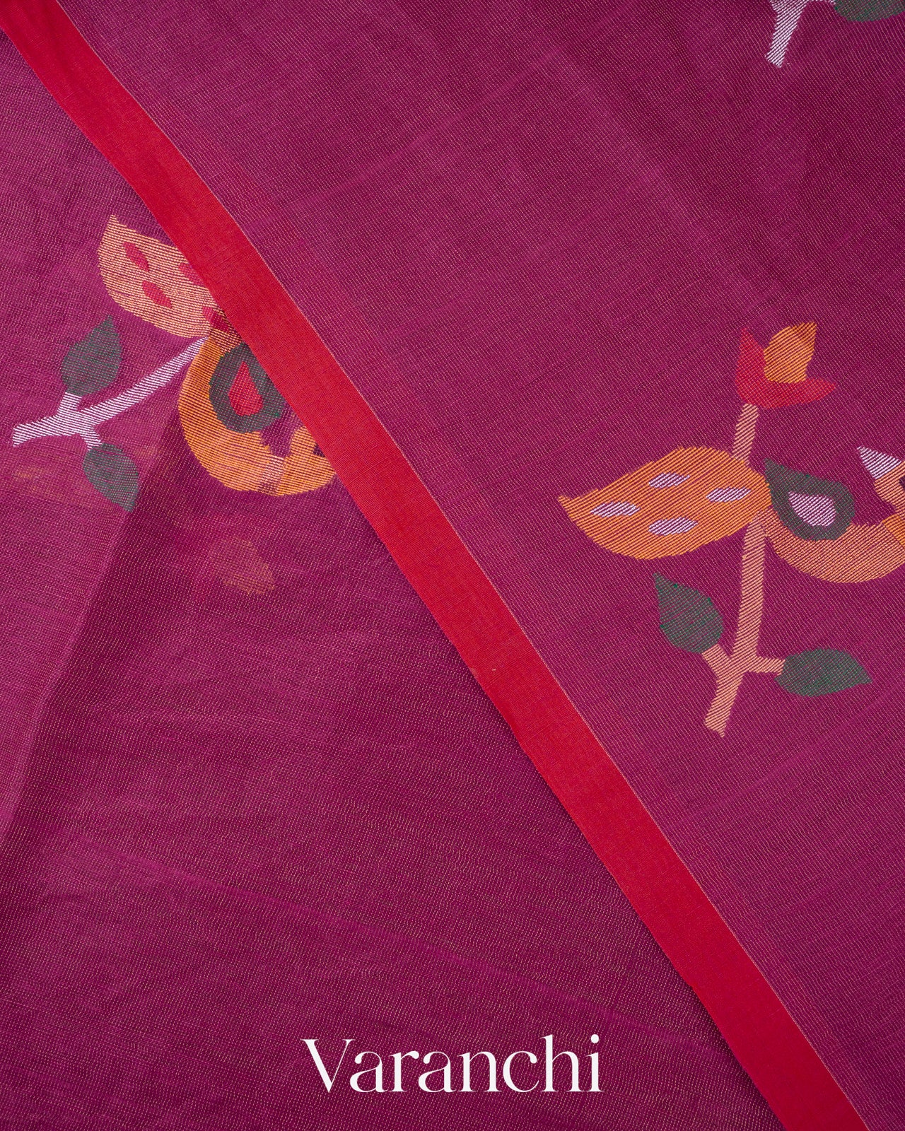 Mulberry Magenta Jamdani Pure Silk Linen Handloom Saree