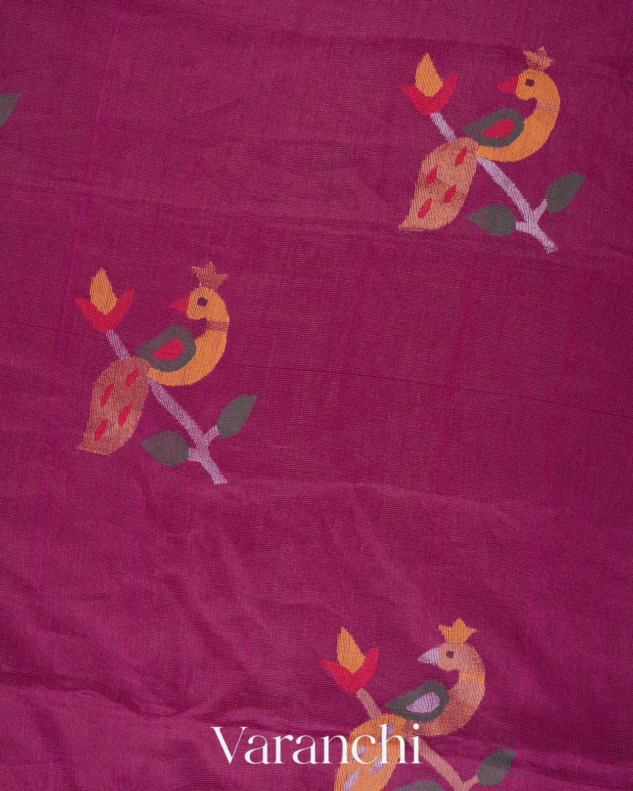 Mulberry Magenta Jamdani Pure Silk Linen Handloom Saree