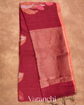 Rust Maroon Jamdani Pure Silk Linen Handloom Saree