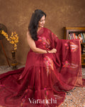 Rust Maroon Jamdani Pure Silk Linen Handloom Saree