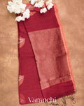 Rust Maroon Jamdani Pure Silk Linen Handloom Saree