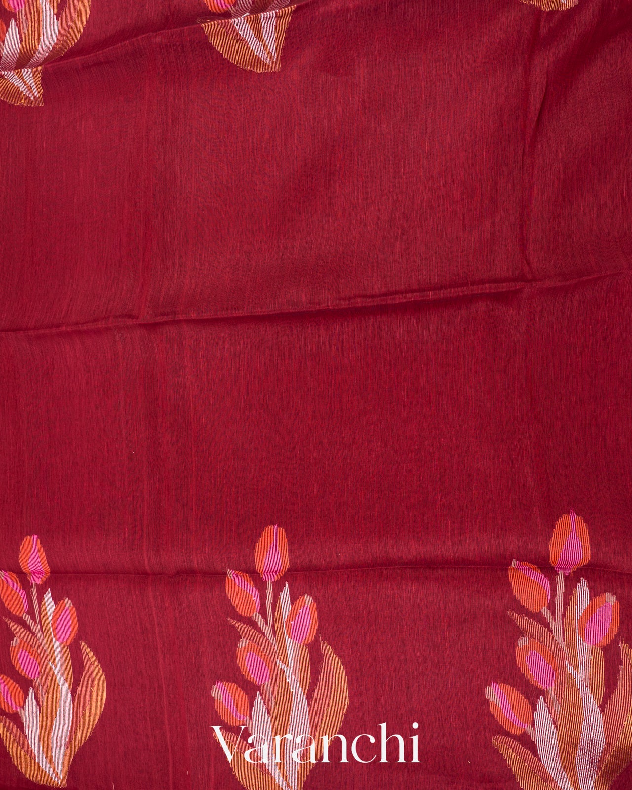 Rust Maroon Jamdani Pure Silk Linen Handloom Saree