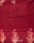 Rust Maroon Jamdani Pure Silk Linen Handloom Saree