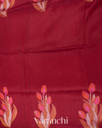 Rust Maroon Jamdani Pure Silk Linen Handloom Saree