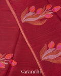 Rust Maroon Jamdani Pure Silk Linen Handloom Saree