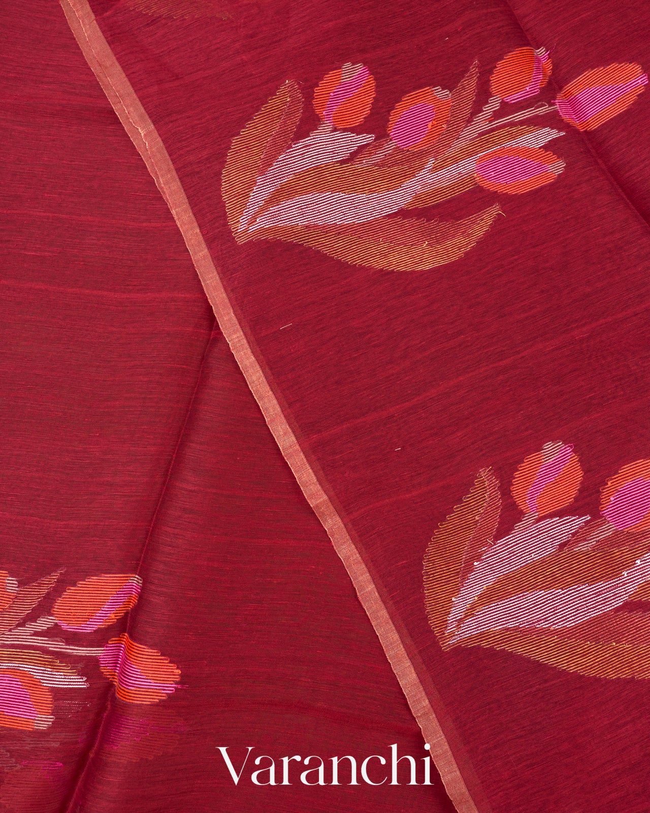 Rust Maroon Jamdani Pure Silk Linen Handloom Saree
