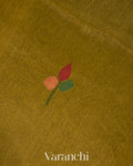 Mehandi Green  Jamdani Pure Silk Linen Handloom Saree 