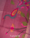 Onion Pink Jamdani Pure Silk Linen Handloom Saree 