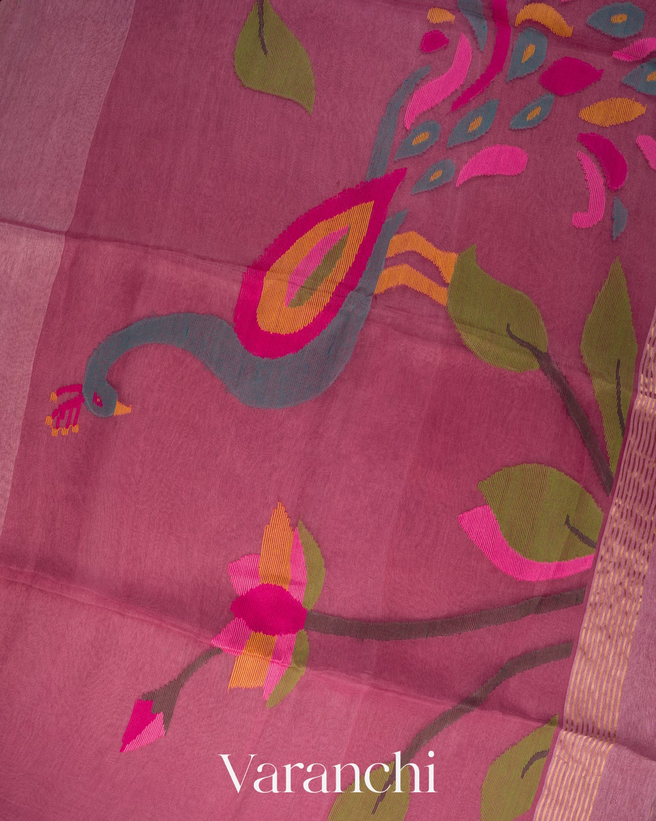Onion Pink Jamdani Pure Silk Linen Handloom Saree 