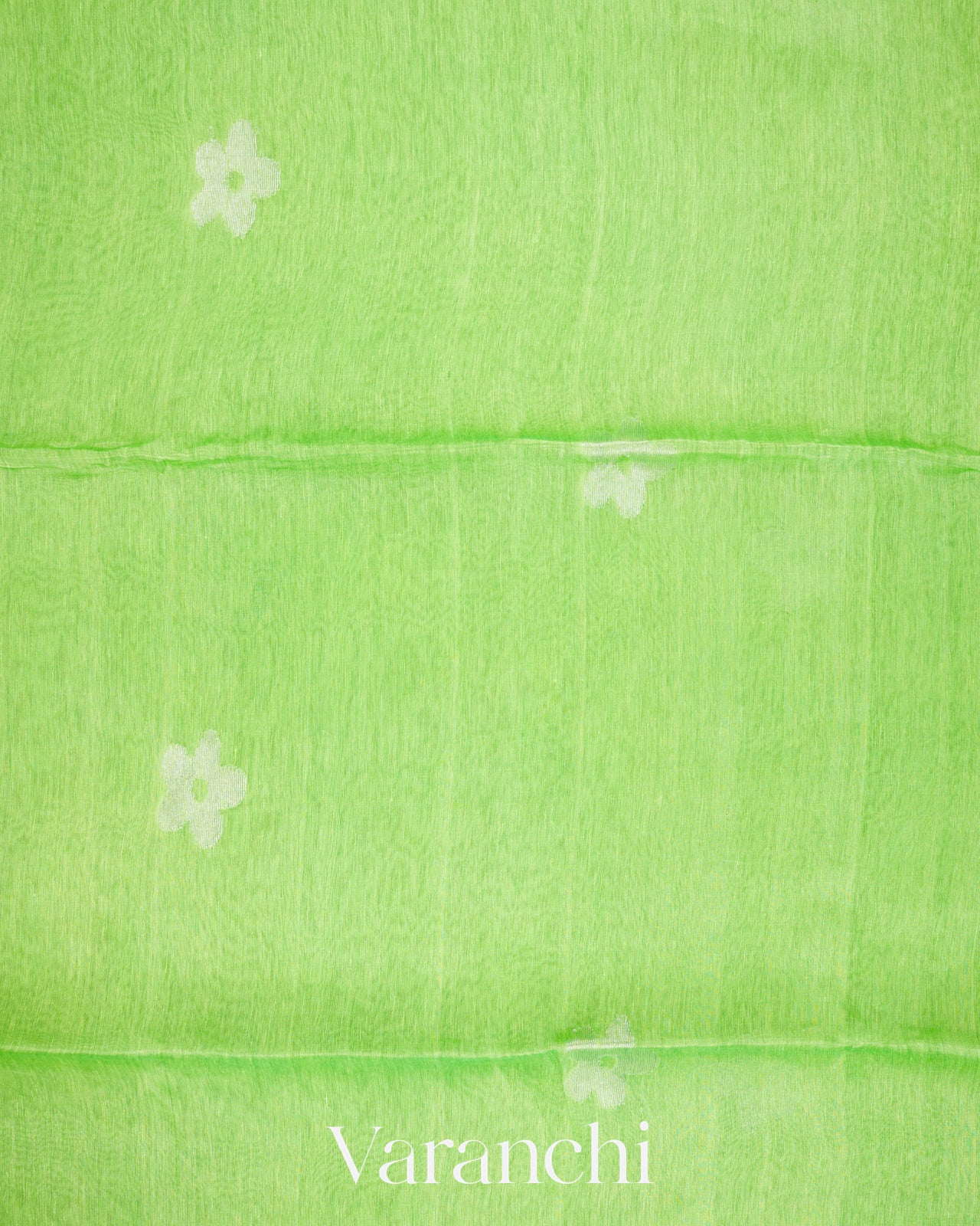 Parrot Green Jamdani Pure Silk Linen Handloom Saree