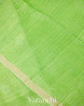 Parrot Green Jamdani Pure Silk Linen Handloom Saree